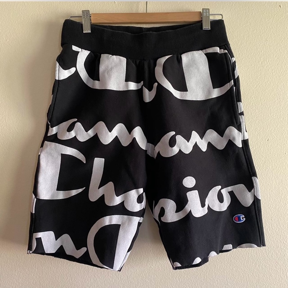 Champion Men's Black and White Reverse Weave Athletic Shorts
